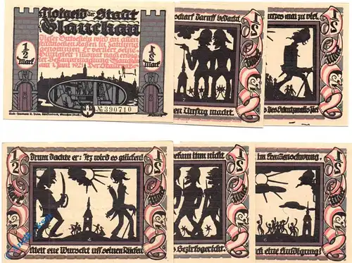 Notgeld Glauchau , Bebelserie , Set mit 6 Scheinen , Mehl Grabowski 436.3 , von 1921 , Sachsen Seriennotgeld