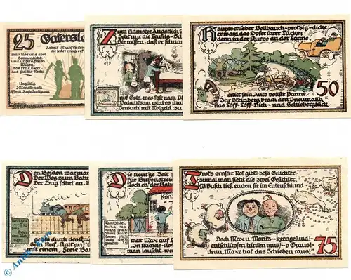 Notgeld Gatersleben , Wilhelm Busch , Set mit 6 Scheinen , Mehl Grabowski 409.1 , Sachsen Anhalt Serien Notgeld