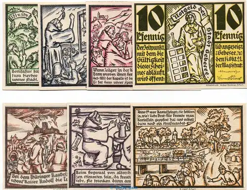 Notgeld Stadt Gebesee 410.1 , Set mit 7 Scheinen in kfr. von 1921 , Thüringen Seriennotgeld