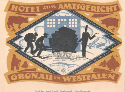 Notgeld Hotel zum Amtsgericht Gronau 476.1 , 1 Mark Schein in kfr. von 1921 , Westfalen Seriennotgeld