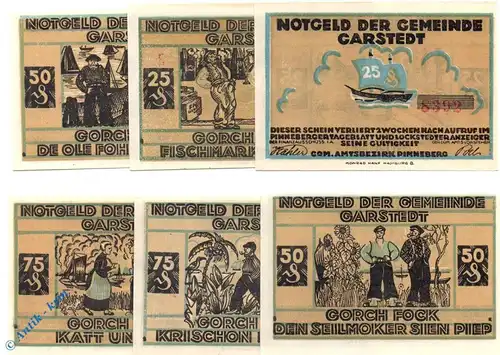 Notgeld Garstedt , Set mit 6 Scheinen , Mehl Grabowski 408.1 , von 1921 , Schleswig Holstein Seriennotgeld