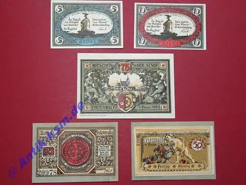 Notgeld Freienwalde , Pommern , Polen Chociwel , vollständiger Satz mit 5 Scheinen , Seriennotgeld , 385.5 , von 1920