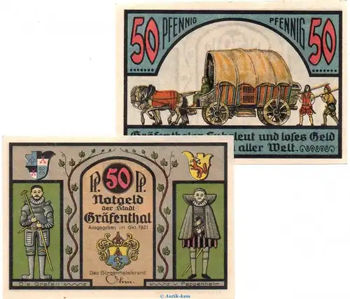 Notgeld Stadt Gräfenthal 463.3 , Set mit 2 Scheinen in kfr. von 1921 , Thüringen Seriennotgeld