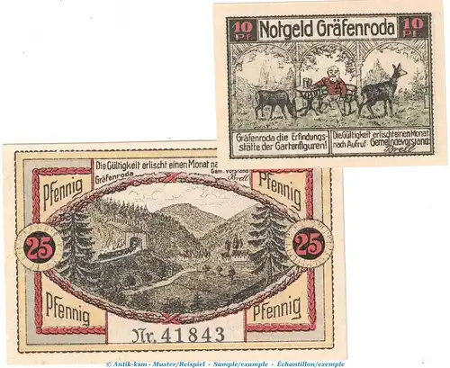 Notgeld Gemeinde Gräfenroda 462.1 , Set mit 2 Scheinen in kfr. o.D. Thüringen Seriennotgeld