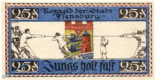 Notgeld Flensburg , unentschieden , 25 Pfennig Schein in kfr. Mehl Grabowski 369.3 , von 1920 , Schleswig Holstein Seriennotgeld