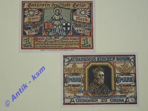 Notgeld Geisa i. Röhn , Thüringen , vollständiger Satz mit 2 Scheinen , Seriennotgeld , 413.2 B , von 1921