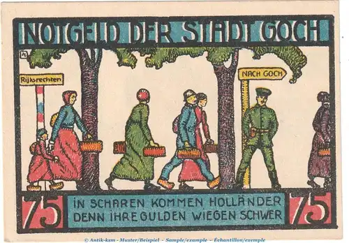 Notgeld Stadt Goch 445.3.b , 75 Pfennig -o.Drfa- in kfr. von 1922 , Westfalen Seriennotgeld