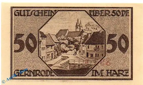 Notgeld Gernorode , 50 Pfennig Schein in kfr. Kn rot , Mehl Grabowski 423.1 b , von 1921 , Sachsen Anhalt Seriennotgeld