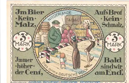 Notgeld -Hohe Ecke- Gronau 475.1 , 3 Mark Schein in kfr. o.D. Westfalen Seriennotgeld