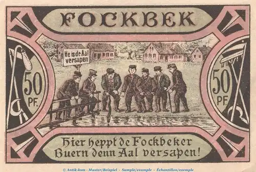 Notgeld Ausgabestelle Fockbek , 50 Pfennig Schein in kfr. von 1917 , Schleswig Holstein Seriennotgeld