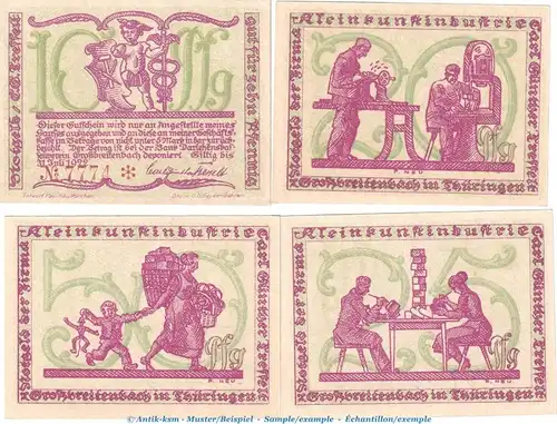 Notgeld Großbreitenbach Tesselt 477.4.b , Set mit 4 Scheinen in kfr. o.D. Thüringen Seriennotgeld