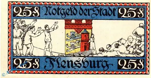 Notgeld Flensburg , 25 Pfennig Schein in kfr. Mehl Grabowski 369.5 , von 1920 , Schleswig Holstein Seriennotgeld