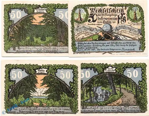 Notgeld Eutin , Kriegerverein , Set mit 4 Scheinen in kfr. Mehl Grabowski 357.1 , von 1921 , Schleswig Holstein Seriennotgeld