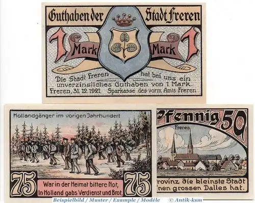 Notgeld Sparkasse Freren 387.1 , Set mit 3 Scheinen in kfr. von 1921 , Niedersachsen Seriennotgeld