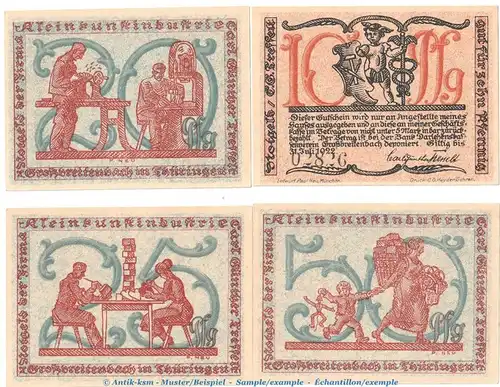Notgeld Tesselt Grossbreitenbach 477.1.a , Set mit 4 Scheinen in kfr. o.D. Thüringen Seriennotgeld