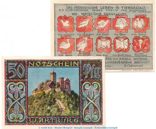 Notgeld K. Schwalbe Eisenach 319.2 , Set mit 2 Scheinen -i.Kreuze- in kfr. o.D. Thüringen Seriennotgeld