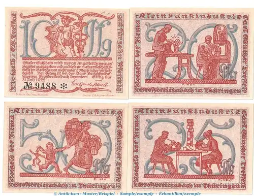 Notgeld Großbreitenbach Tesselt 477.3.a , Set mit 4 Scheinen in kfr. o.D. Thüringen Seriennotgeld