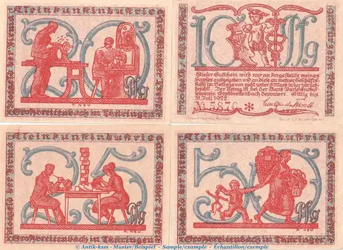 Notgeld Großbreitenbach Tesselt 477.3.b , Set mit 4 Scheinen in kfr. o.D. Thüringen Seriennotgeld
