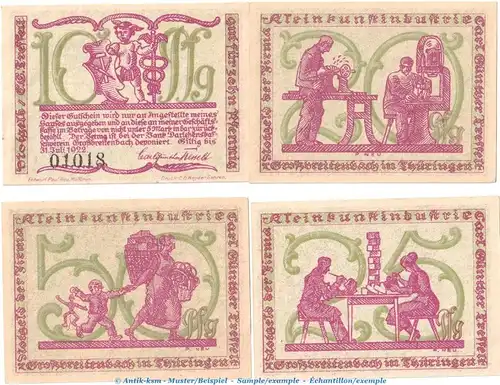 Notgeld Großbreitenbach Tesselt 477.4.a , Set mit 4 Scheinen in kfr. o.D. Thüringen Seriennotgeld