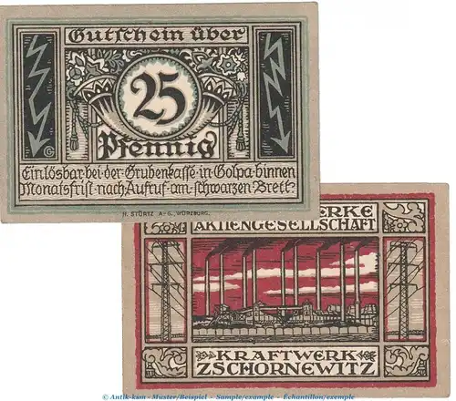 Notgeld Elektrowerke Golpa 454.1 , Set mit 2 Scheinen in kfr. o.D. Sachsen Anhalt Seriennotgeld