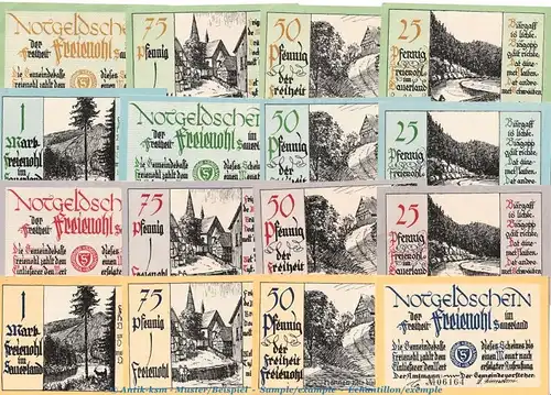 Notgeld Gemeinde Freienohl 384.1 , Set mit 16 Scheinen in kfr. o.D. Westfalen Seriennotgeld