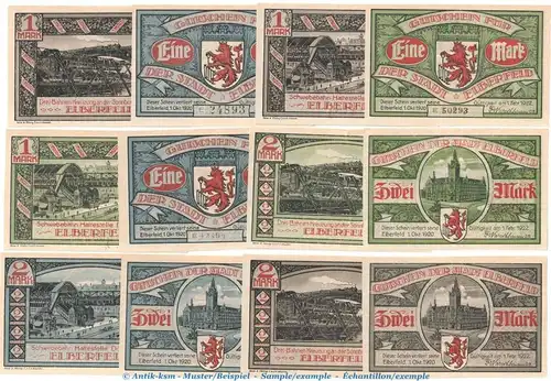 Notgeld Stadt Elberfeld 324.1 , Set mit 12 Scheinen in kfr. von 1920 , Westfalen Seriennotgeld