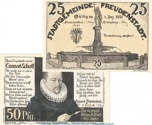 Notgeld Stadt Freudenstadt 388.2 , Set mit 2 Scheinen in kfr. von 1921 , Baden Württemberg Seriennotgeld