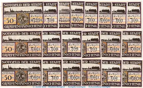 Notgeld Stadt Gräfenhainichen 461.1-3 , Set mit 20 x 50 Pfennig in kfr. o.D. Sachsen Anhalt Seriennotgeld