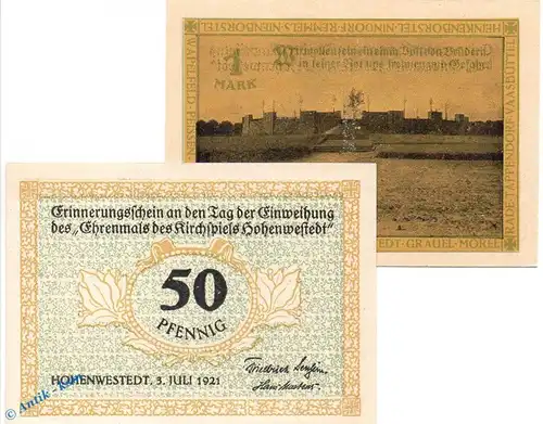Notgeld Hohenwestedt , Set mit 2 Scheinen in kfr. Mehl Grabowski 622.1.c Schleswig Holstein Seriennotgeld