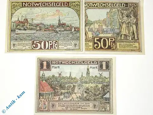 Notgeld Stadt Hamburg , Verein Hamburger Gastwirte , kompletter Satz mit 3 Scheinen in kassenfrischer Erhaltung , Seriennotgeld , 559.1