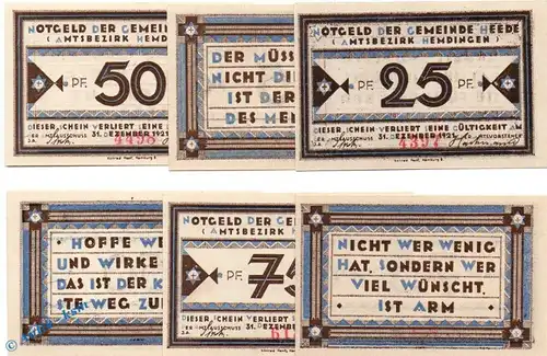 Notgeld Heede , Set mit 6 Scheinen in kfr. Mehl Grabowski 586.1 , Schleswig Holstein Seriennotgeld