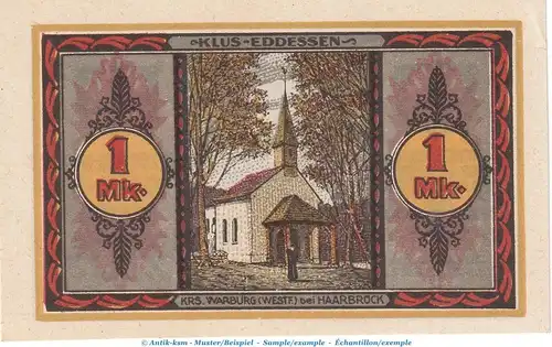 Notgeld Gemeinde Haarbrück 497.1 , 1 Mark Schein in kfr. von 1921 , Westfalen Seriennotgeld