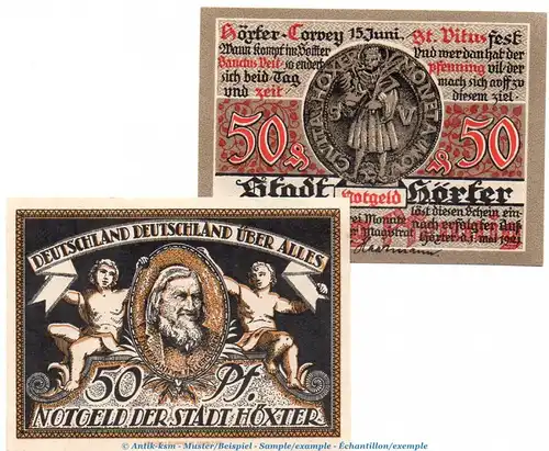 Notgeld Stadt Höxter 618.2 , Set mit 2 Scheinen in kfr. von 1921 , Westfalen Seriennotgeld