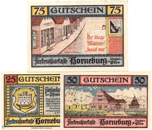Notgeld Horneburg , Set mit 3 Scheinen in kfr. Mehl Grabowski 630.1 , von 1921 , Niedersachsen Seriennotgeld