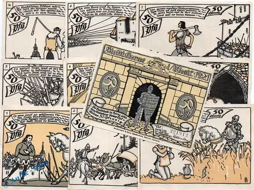 Notgeld Herne , Set mit 10 Scheinen in kfr. Mehl Grabowski 602.1 , von 1921 , Westfalen Seriennotgeld