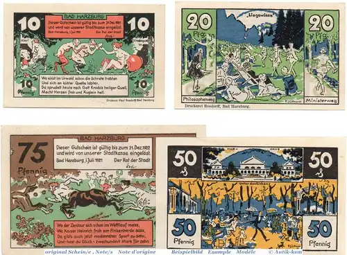 Notgeld Bad Harzburg , Set mit 4 Scheinen in kfr. Mehl Grabowski 581.1 , von 1921 , Niedersachsen Seriennotgeld