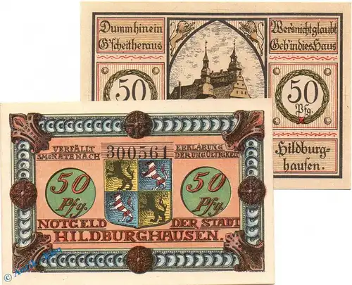 Notgeld Hildburghausen , Set mit 2 Scheinen in kfr. Mehl Grabowski 608.2 , von 1921 , Thüringen Seriennotgeld