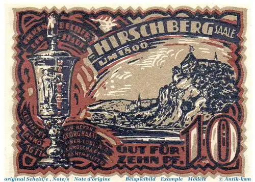 Notgeld Stadt Hirschberg 611.2 , 10 Pfennig Schein in kfr. von 1921 , Thüringen Seriennotgeld