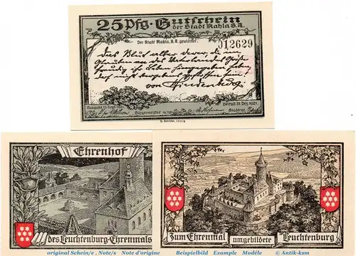 Notgeld Stadt Kahla , 668.6 Set mit 3 Scheinen in kfr. von 1921 , Thüringen Seriennotgeld