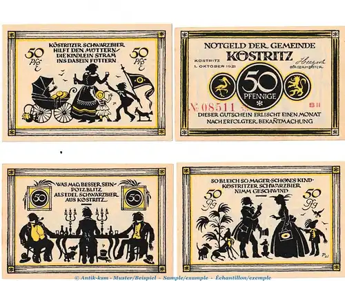Notgeld Gemeinde Köstritz 736.4 , Set mit 4 Scheinen in kfr. o.D. Thüringen Seriennotgeld