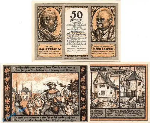 Notgeld Köln , Volksbank. , Set mit 3 Scheinen in kfr. Mehl Grabowski 719.1 b , von 1921 , Westfalen Seriennotgeld