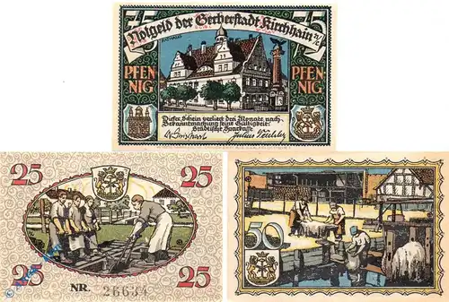 Notgeld Kirchhain , Set mit 3 Scheinen , Mehl Grabowski 701.1 , von 1921 , Brandenburg Seriennotgeld