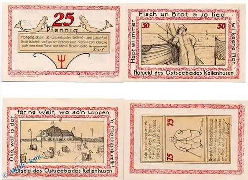 Notgeld Kellenhusen , Set mit 4 Scheinen in kfr. Mehl Grabowski 687.1 , von 1921 , Schleswig Holstein Seriennotgeld