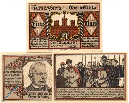 Notgeld Kreuzburg , Set mit 3 Scheinen kfr. Mehl Grabowski 744.3 , Oberschlesien Seriennotgeld