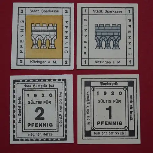 Notgeld Stadt Kitzingen , Städtische Sparkasse , Bayern , ein Satz mit 2 Scheinen in kassenfrischer Erhaltung , Seriennotgeld , 703.0 , von 1920