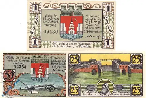 Notgeld Hoyer , Set mit 3 Scheinen , Mehl Grabowski 633.4 , von 1922 , dänisch Nordschleswig Seriennotgeld