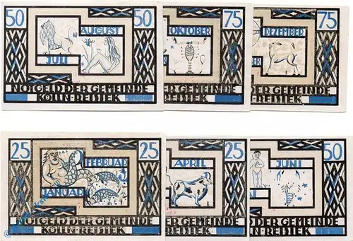 Notgeld Kölln Reisiek , Set mit 6 Scheinen , Mehl Grabowski  715.1 , von 1921 , Schleswig Holstein Seriennotgeld