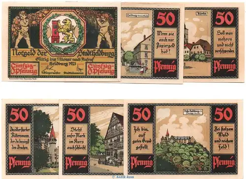 Notgeld Stadt Colberg Heldburg 594.1 , Set mit 6 Scheinen in kfr. o.D. Thüringen Seriennotgeld