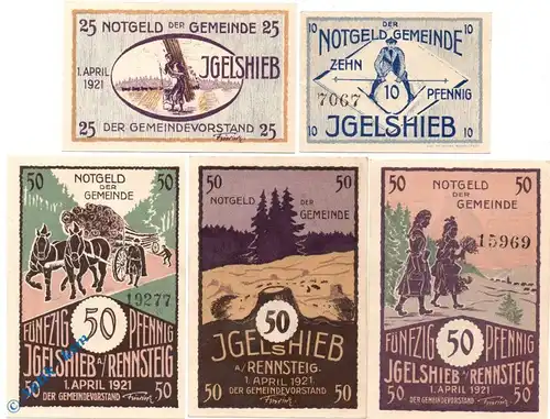 Notgeld Igelshieb , Set mit 5 Scheinen , Mehl Grabowski 642.1 , von 1921 , Thüringen Serien Notgeld