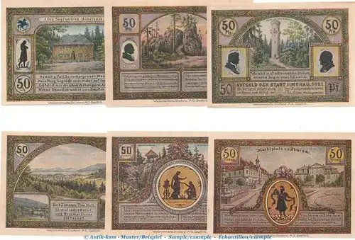 Notgeld Stadt Ilmenau 643.3 , Set -matt- mit 6 Scheinen in kfr. o.D. Thüringen Seriennotgeld